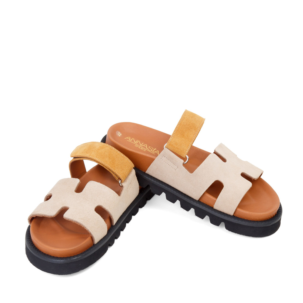 Şlapi ADA - piele naturală crem/galben