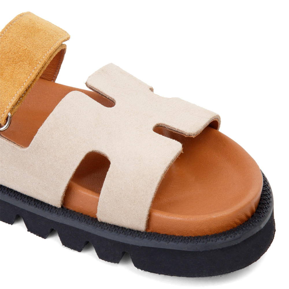 Şlapi ADA - piele naturală crem/galben