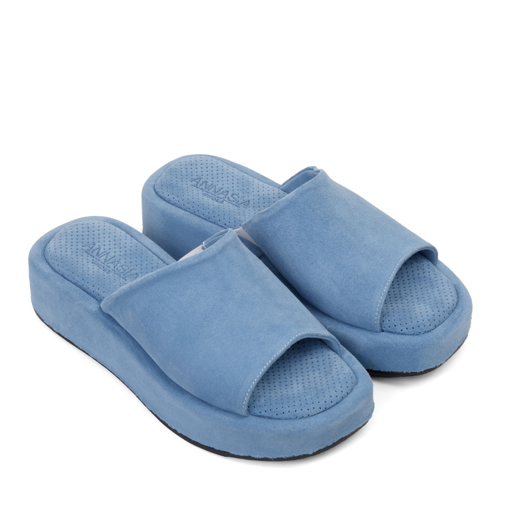 Şlapi ANDA - piele naturală bleu