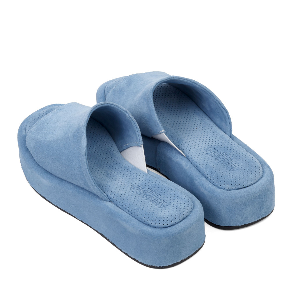 Şlapi ANDA - piele naturală bleu