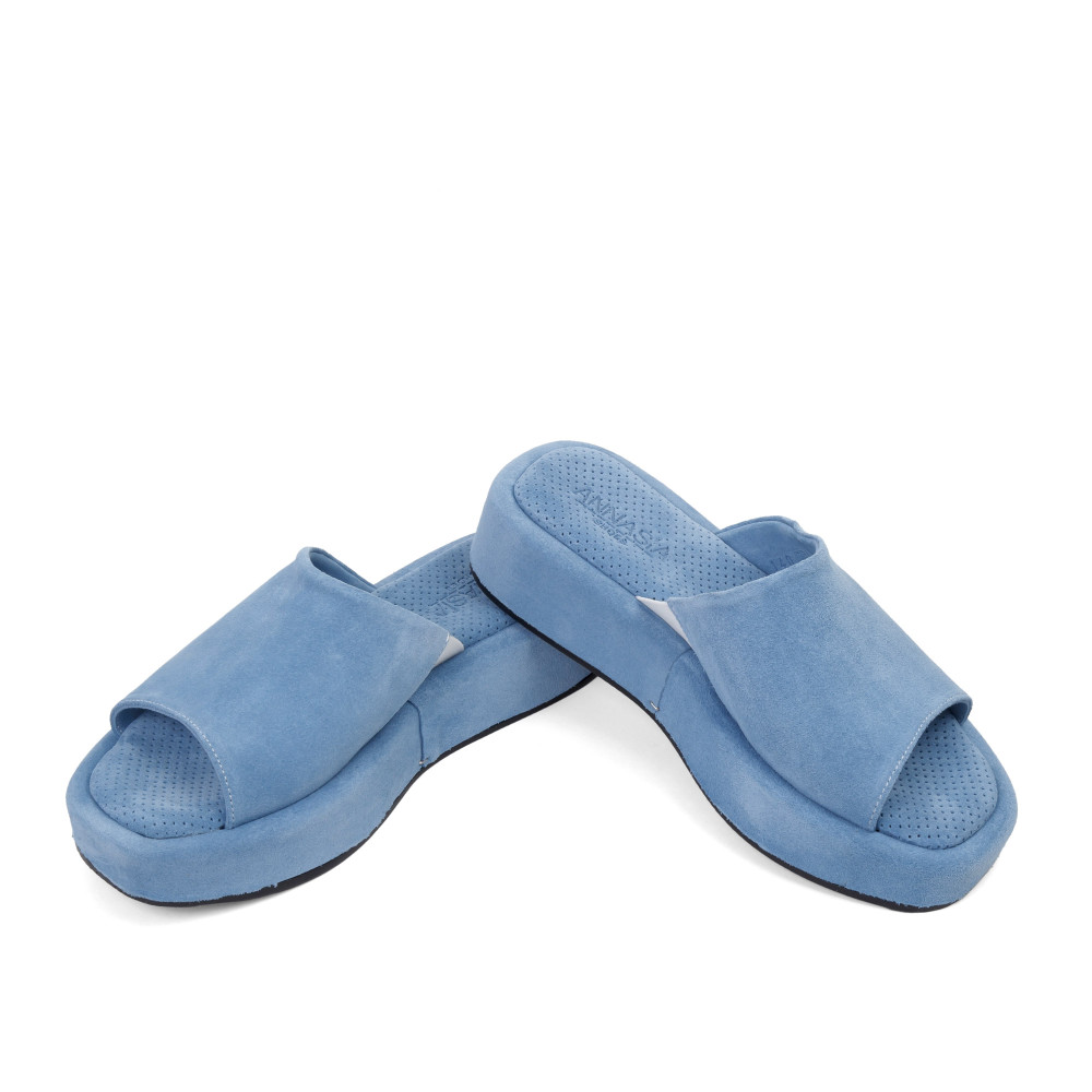 Şlapi ANDA - piele naturală bleu