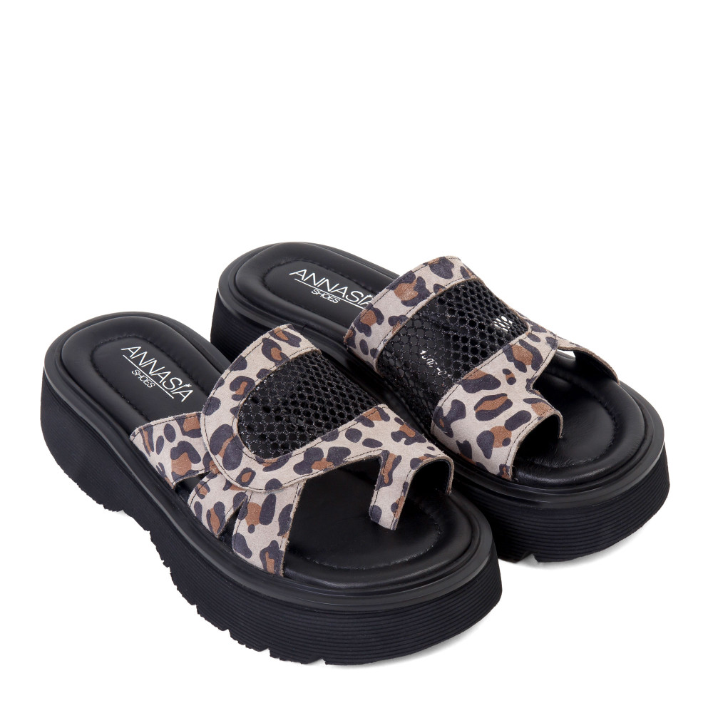 Şlapi HELEN - piele naturală animal print