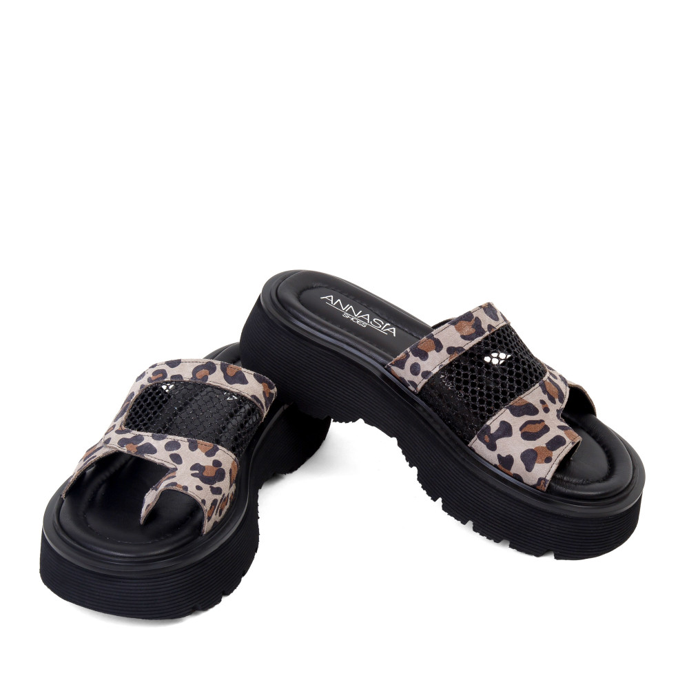 Şlapi HELEN - piele naturală animal print