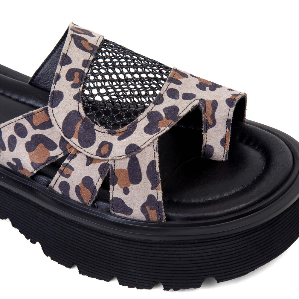Şlapi HELEN - piele naturală animal print