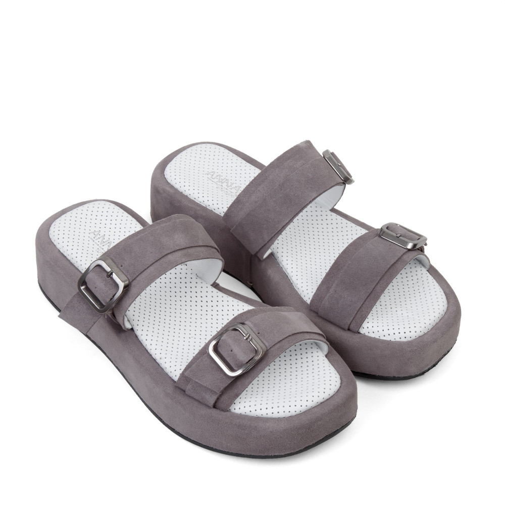 Şlapi HERA - piele naturală gri