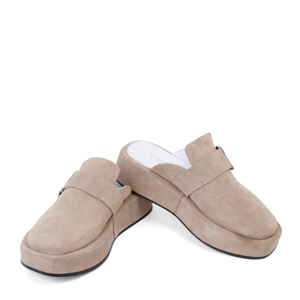 Şlapi LINA - piele naturală grej