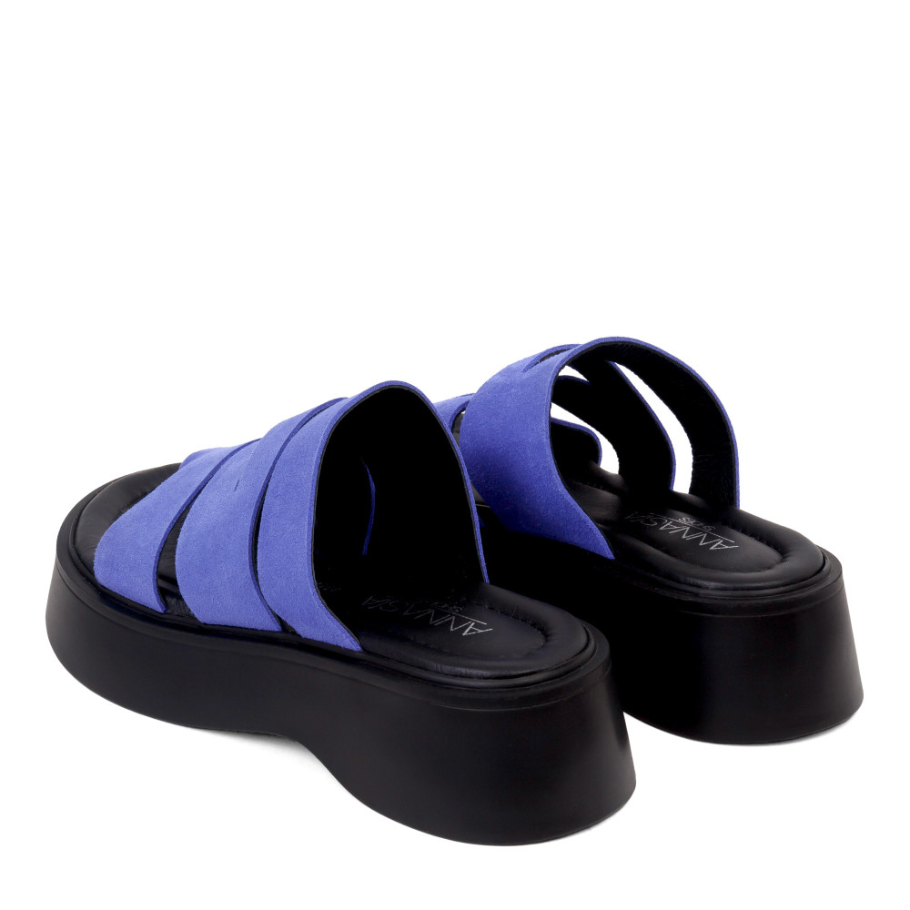 Şlapi RITA - piele naturală albastră 