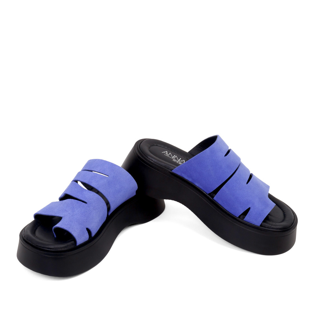 Şlapi RITA - piele naturală albastră 