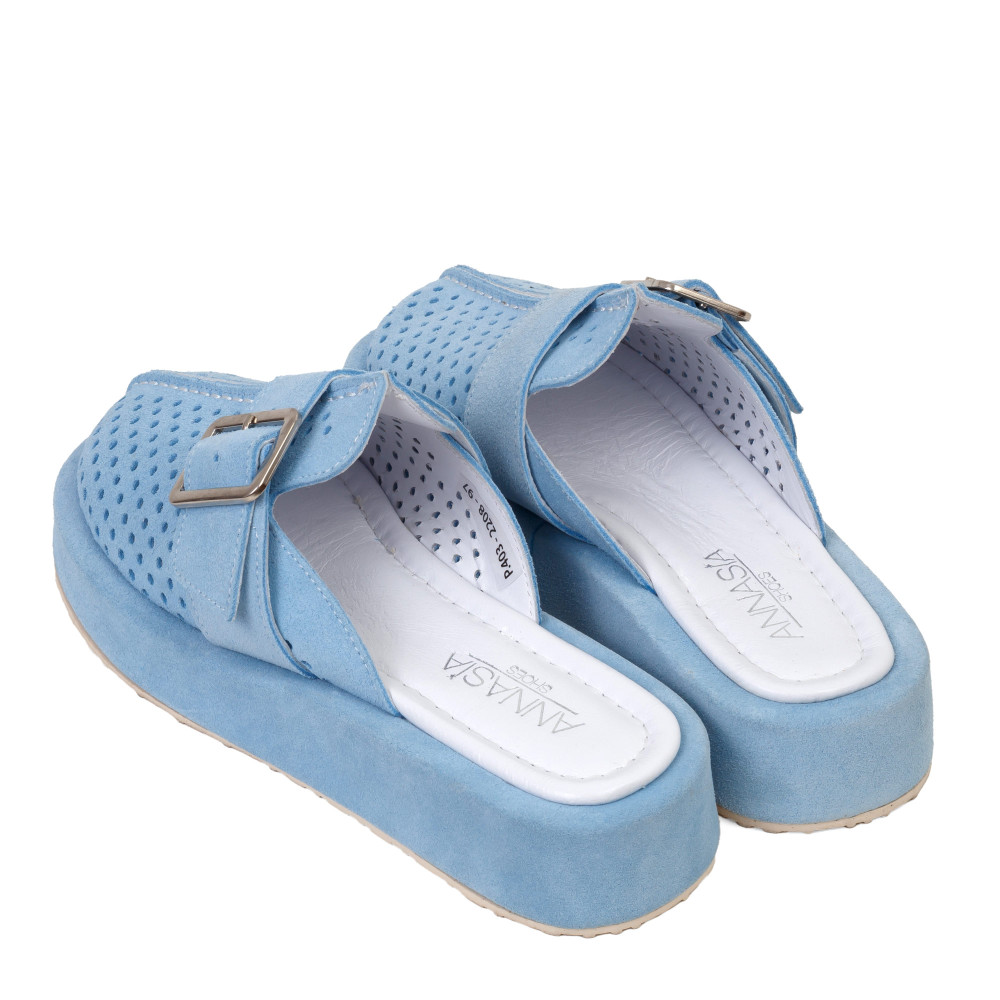 Şlapi RUBY - piele naturală bleu