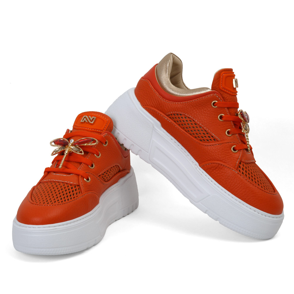 Pantofi sport IRIS - piele naturală portocalie